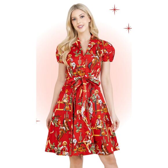 Special editions red cowgirls shirt dress western rodeo 60's retro women 3XL - Picture 7 of 11